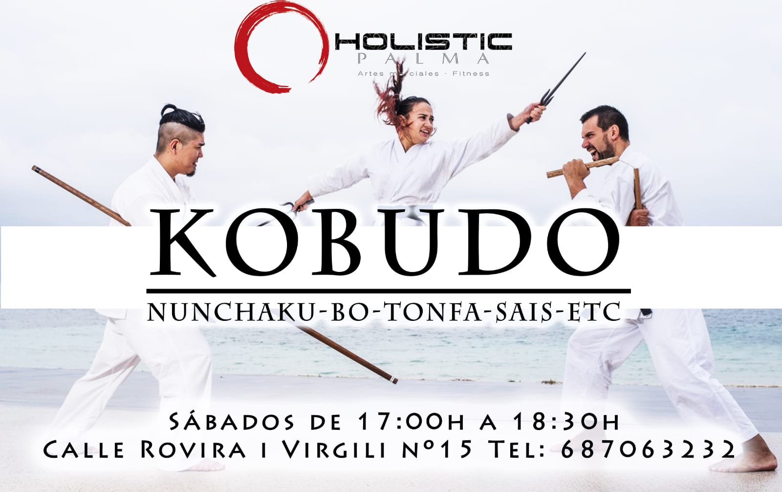 Imagen del curso de kobudo a partir de enero 2021. Defensa con armas: Nunchakus, Sais, Boo y Tonfas son las armas del kobudo un arte marcial japonés